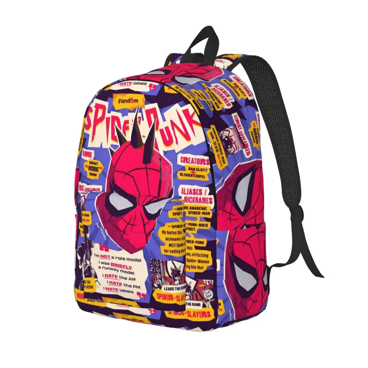 スパイダーパンクスパイダーマン漫画バックパック学生ユニセックスポリエステルカレッジバックパック耐久性のあるストリートスクールバッグリュックサック