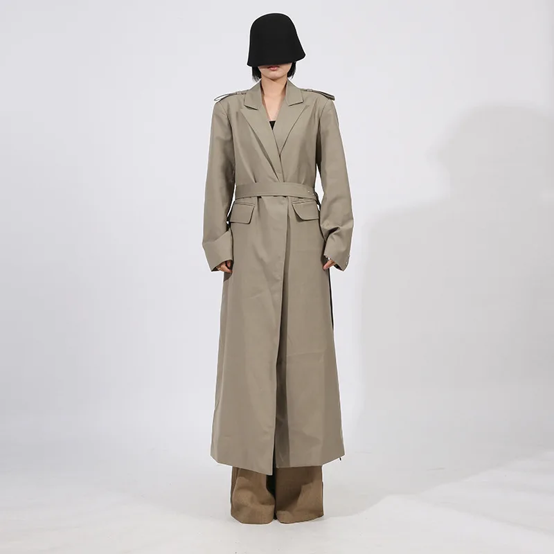 

SuperAen Long Coat 2025 Autumn New High Waist High-end Design Casual Trench Coat Women