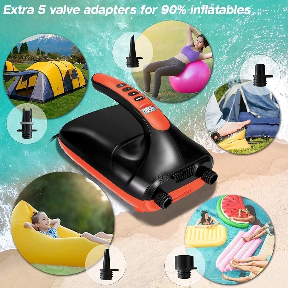 12V SUP Max 16/20 PSI Intelligent Inflatable Pump Electric Air Pump Dual Stage For Outdoor Paddle Board