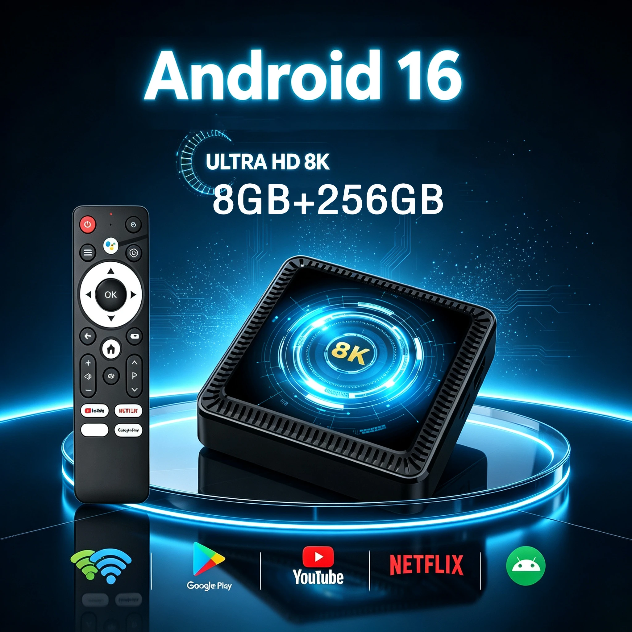 2026 Android 16 Q19 Smart TV Box 8K Allwinner H618 Ram 8GB Rom 256GB Google Assistant BT6.0 Wifi6 Fast Streaming Media Player