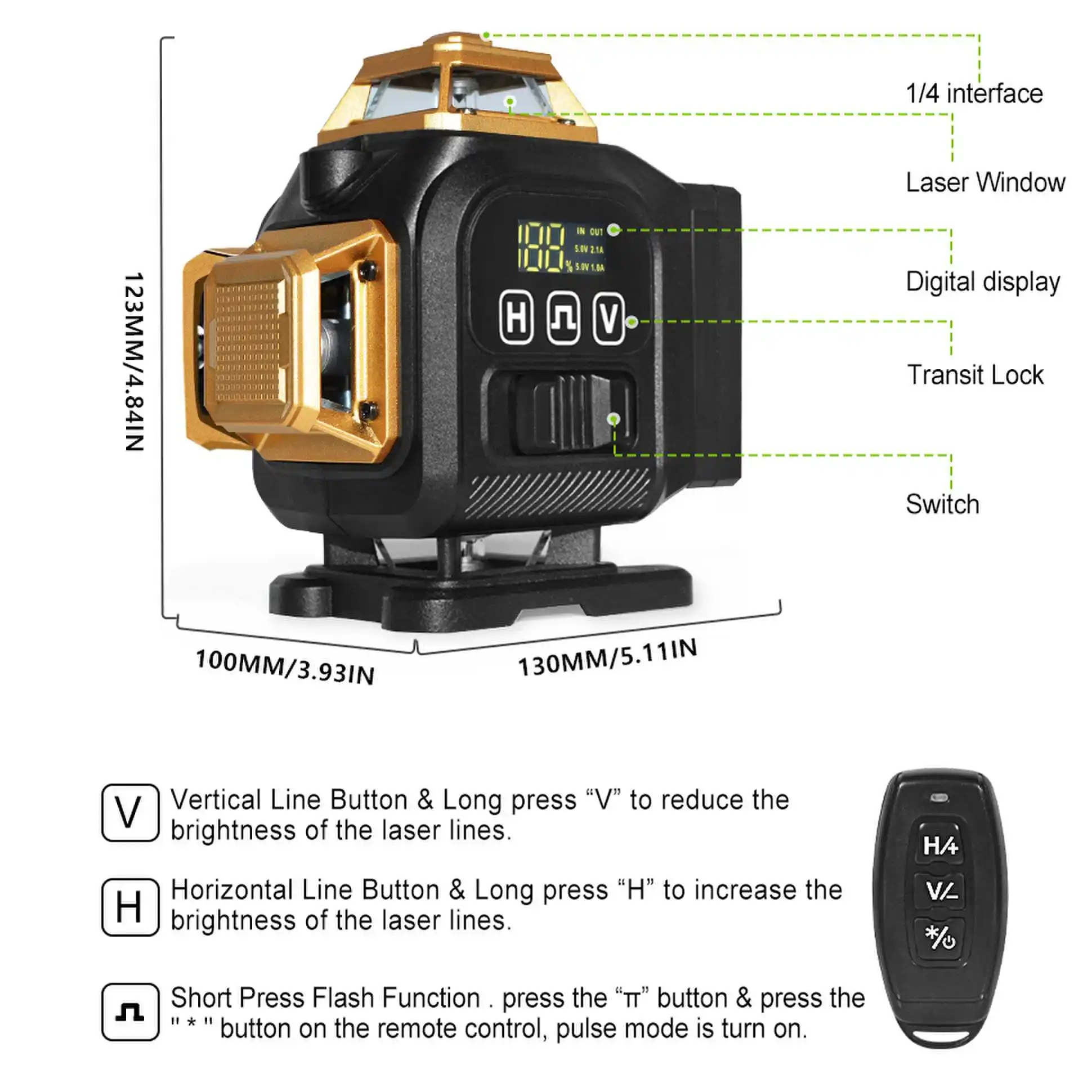 Clubiona 16-Line 4D Green Laser Level with 360° Rotation, High-Precision Vertical and Horizontal Lines for Decoration.