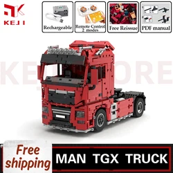 KEJI MOC-55491 1:17 MAN TGX RC Semi Tractor Truck Engineering Vehicle Building Blocks Bricks Kits Toys Boys Christmas Gift