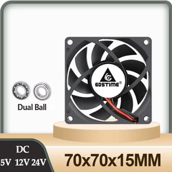 5PCS Gdstime 70x70x15mm DC 24V 12V 5V 70mm x 15mm 2Pin 7cm PC Case Radiator Silent Cooler Brushless Cooling Axial Fan 7015