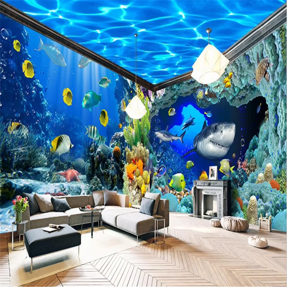Custom 3D Underwater World Mural Painting Turtle Wallpaper home Art Decorative Backdrop Dolphin Sea wallpapers for Living Room