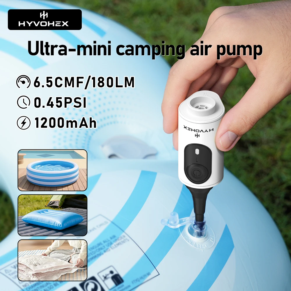 

Мини-портативный воздушный насос с насосом 180 л/мин. Быстрое накачивание и дефляция с 3 насадками для занятий спортом и активного отдыха.