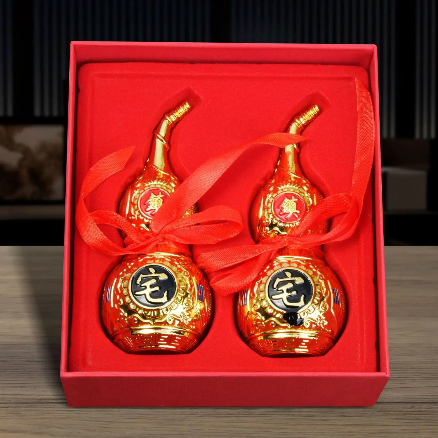 Chinese knot FengShui Tai Chi Wu Lou Hu Lu Miniaturas Alloy Gourd Amulet Home Decoration Accessories Vintage