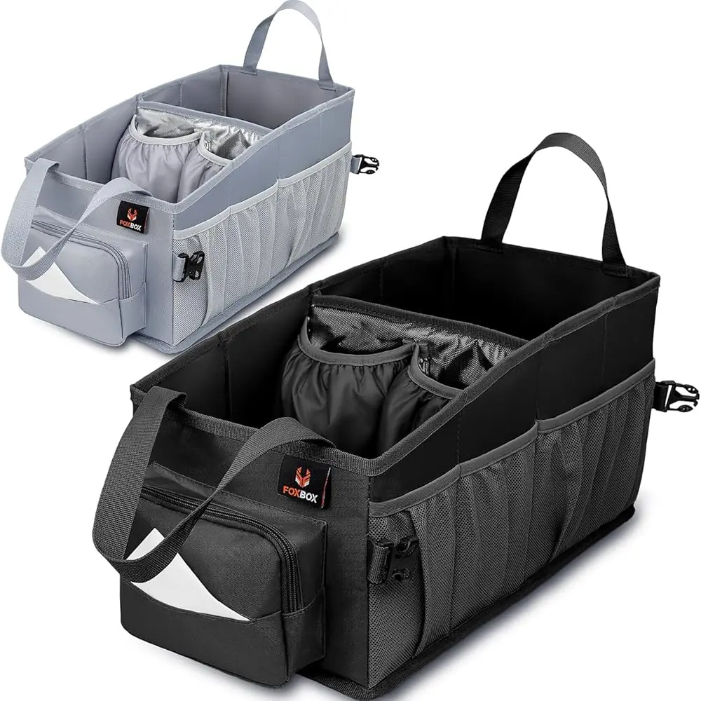 

Easy-to-Reach Kids Car Organizer with Tissue Box and Cup Holder for Back Seat, Front Seat, Between Seats, Floor - Tote Car St