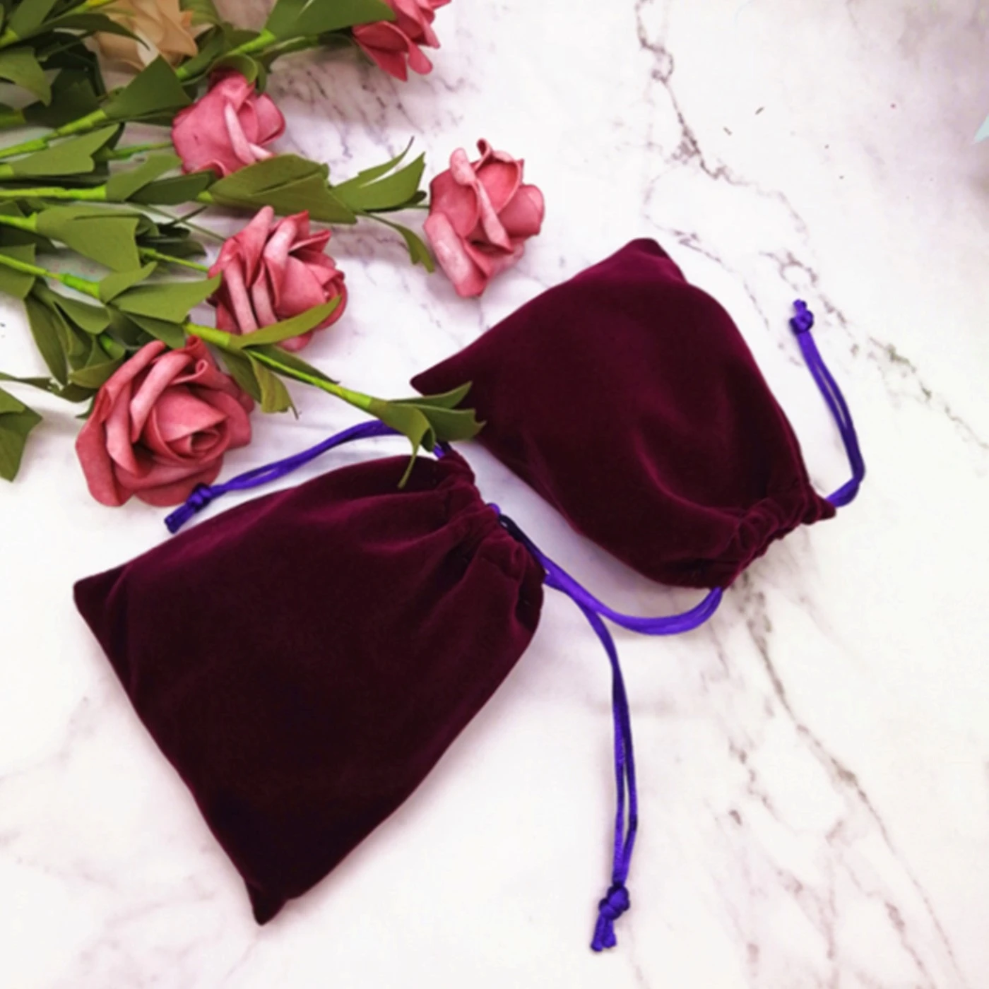 50pcs custom 5*6.5cm high quality velvet jewelry bag gift packaging drawstring ring earring pouch
