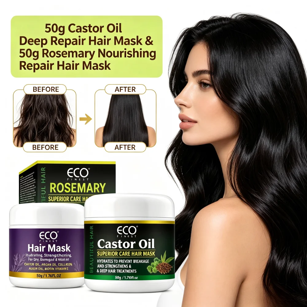 Rosemary Hair Mask Castor Seeds Deeply Nourish Hair Strands Repair Dry Damaged Strengthening Hydrating Nourishing Hair Care Treatment