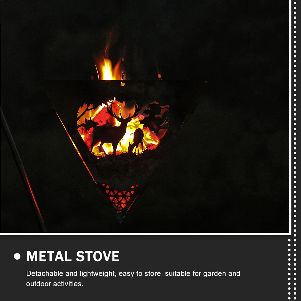 

1 set Triangle Hanging Stove Hollow Out Design Portable Detachable Lightweight High Temperature Resistant Steel Wire Rope
