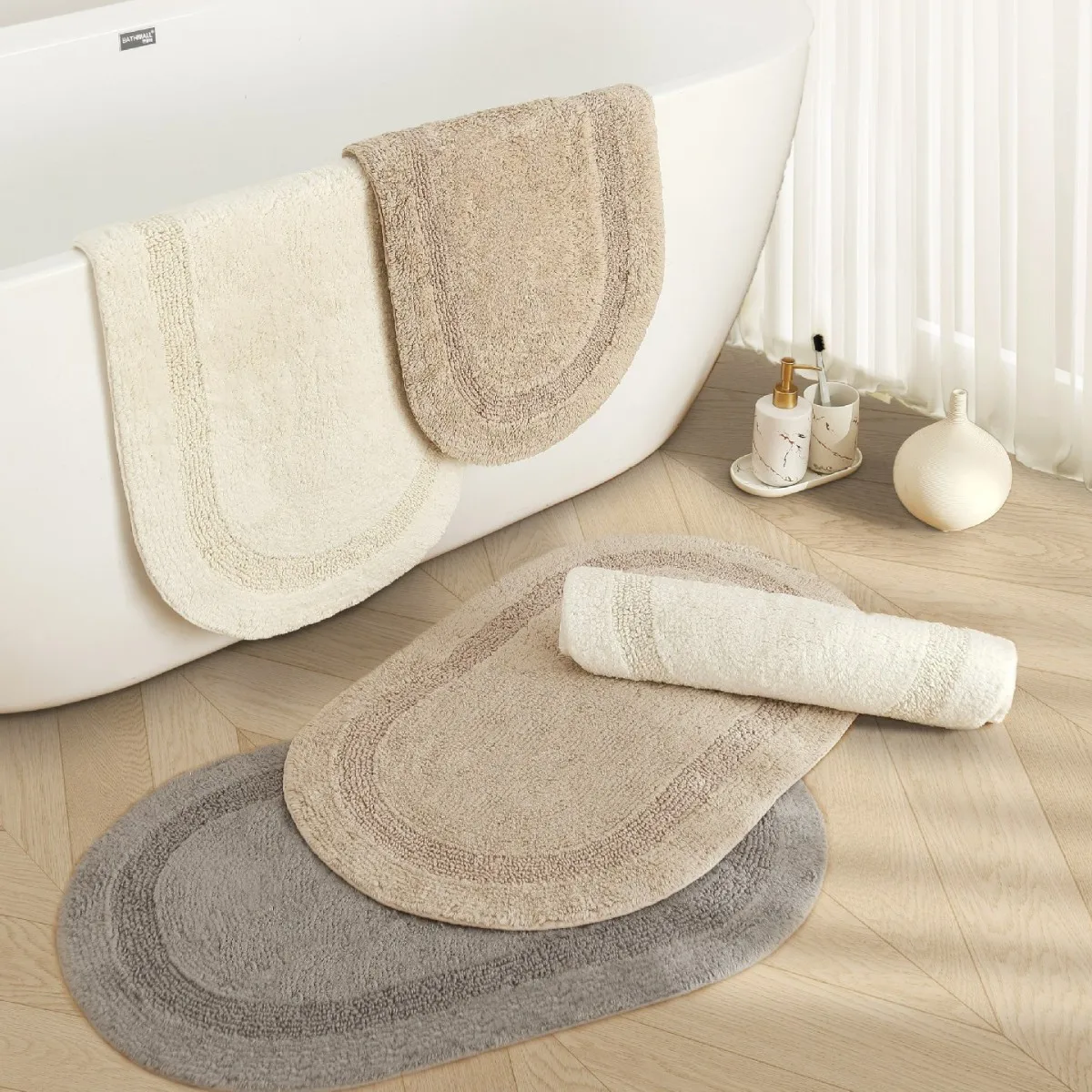 

Коврик для ванной из чистого хлопка, простой, впитывающий, противоскользящий, антибактериальный, однотонный, для ванной и спальни