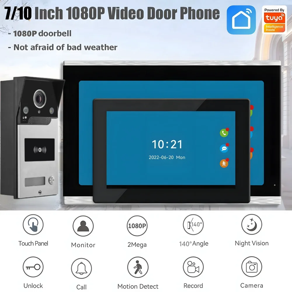 Tuya Smart Wifi Video Door Phone Intercom System 1080P Wireless Outdoor WIFI Doorbell Camera Keypad RFID Cards for Apartment