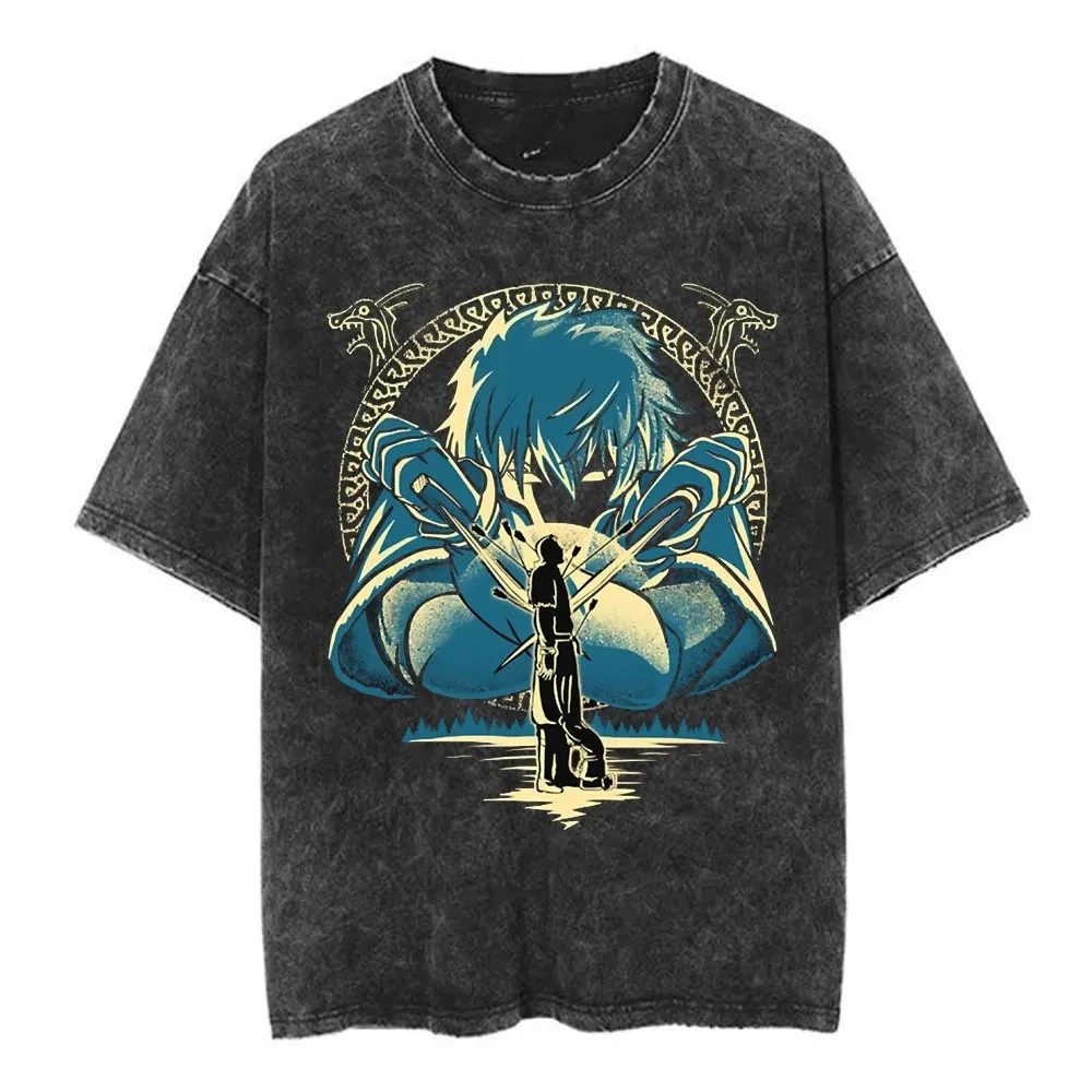 Vinland Saga Thorfinn Manga Graphic T-shirt Vintage Washed Viking Anime Unisex Oversized Crew Neck Cotton Short Sleeve Tee Tops view 2