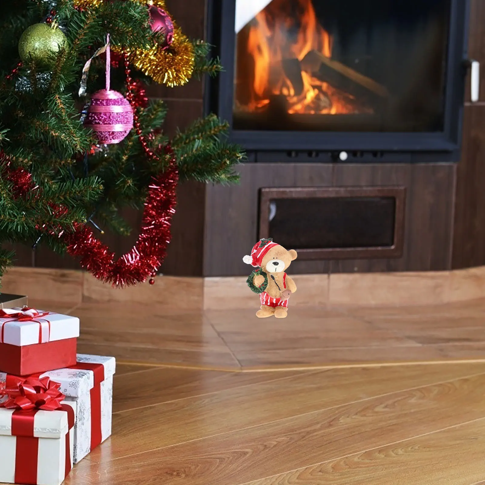 

Detailed Christmas Polar Bear Resin Decor for Shelf Fireplace Centerpiece Holiday Photo Prop Xmas Bear Home Decoration Festive