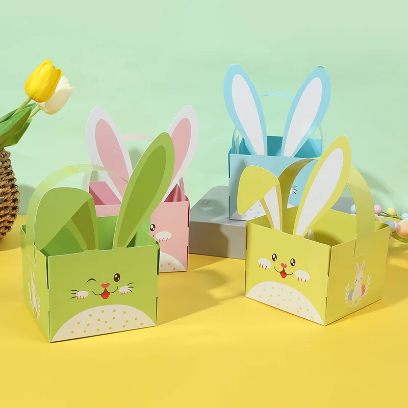 4pcs Easter Bunny Candy Box Cute Rabbit Ear Cookies Gifts Packaging Basket Boxes For Kids Easter Birthday Party Decor Supplies