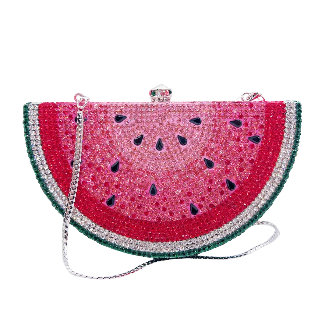 Watermelon Diamond Evening Bags Woman's Crystal Handbag Red Wedding Bridal Clutch Purse Rhinestone Party Bag Ladies Clurctches