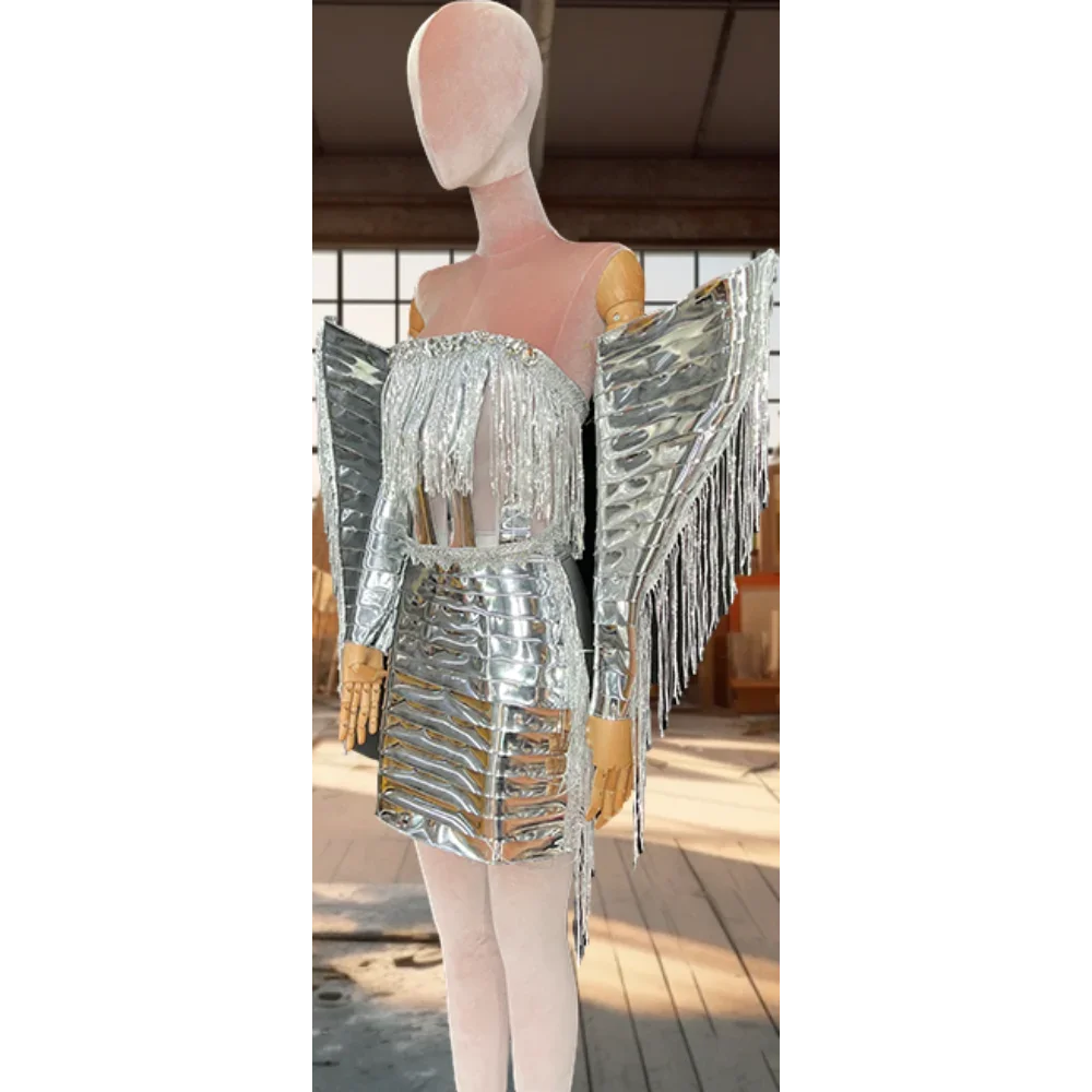 Carnival Party Night Gogo Performance Dress Silver Tassels Stage Performance DS Dance Dress European and American Style Sexy