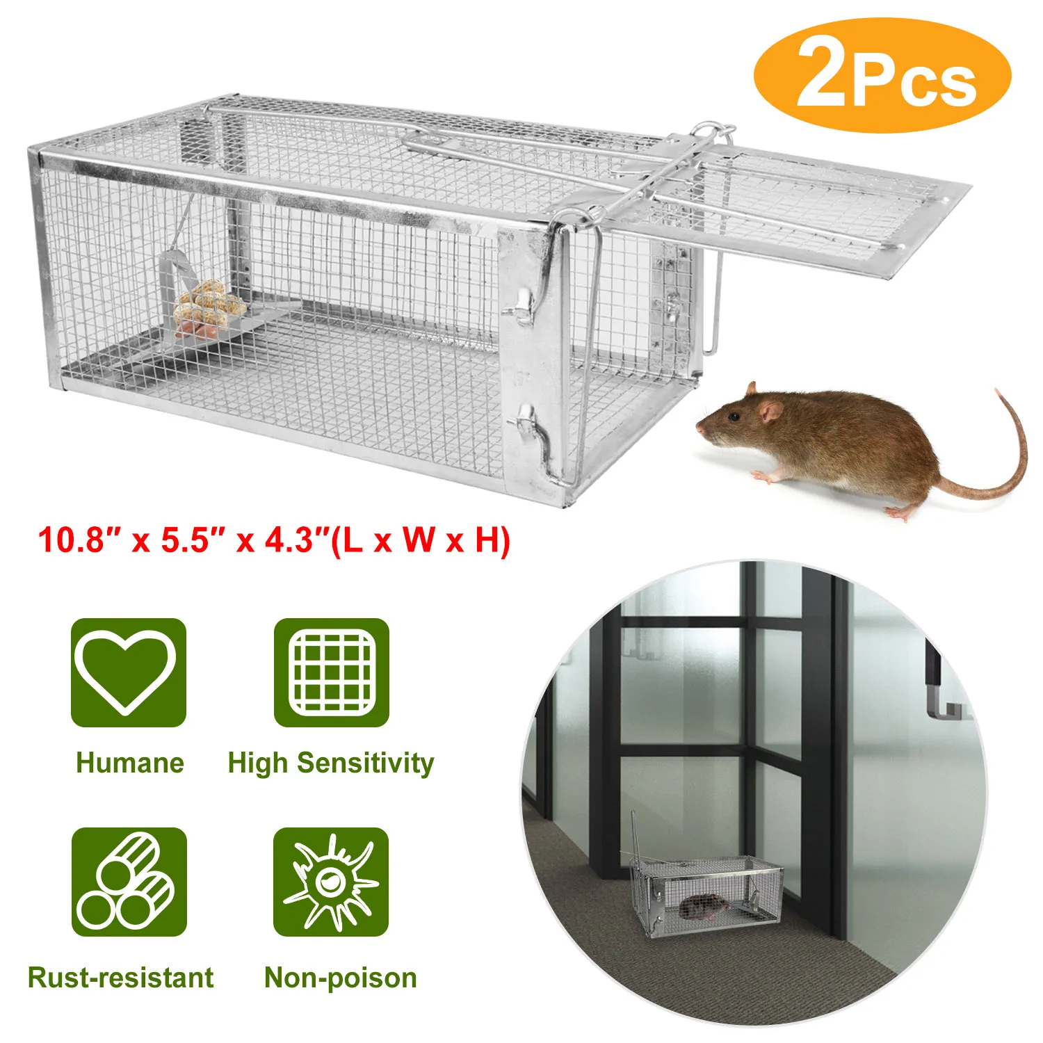 

2 pcs Humane Mouse Trap, High Sensitivity Gravity Pedal Auto-Lock Rodent Trap Escape-Proof Small Mesh Desig Safe for Kids & Pets