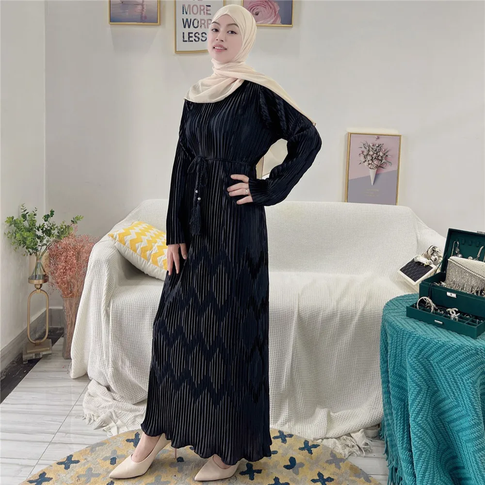 Fashion Muslim Women Abaya Pleated Long Maxi Dress Dubai Islam Turkey Arab Robe Jalabiya Caftan Ramadan Party Clothing Vestidos