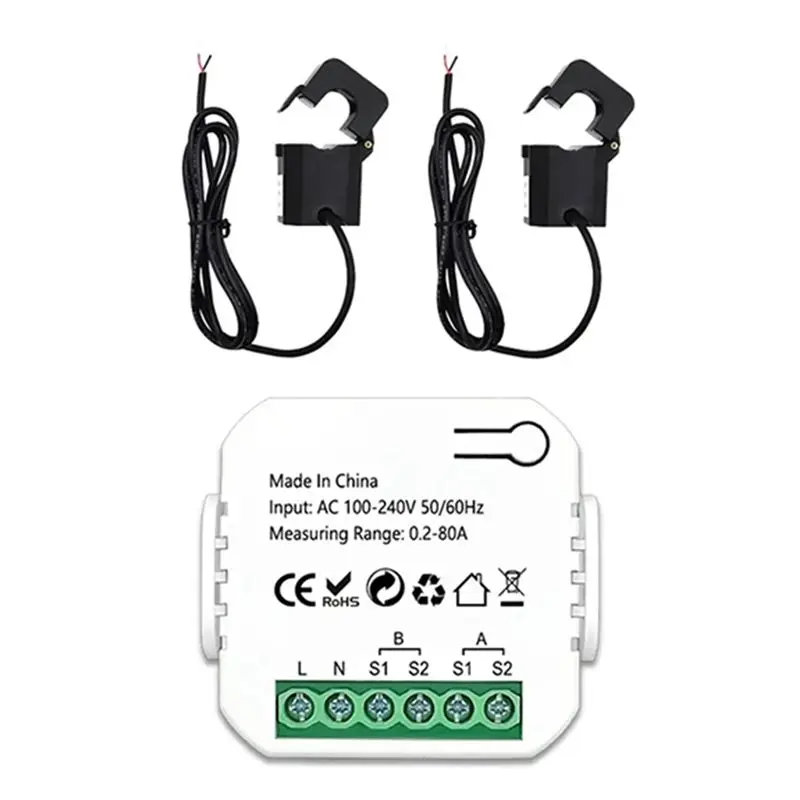 【AA86】Zigbee 2 Channel Energy Meter Bidirectional With Current Sensor Tuya Smart Monitor Power 80A 110V/240V Gateway Required