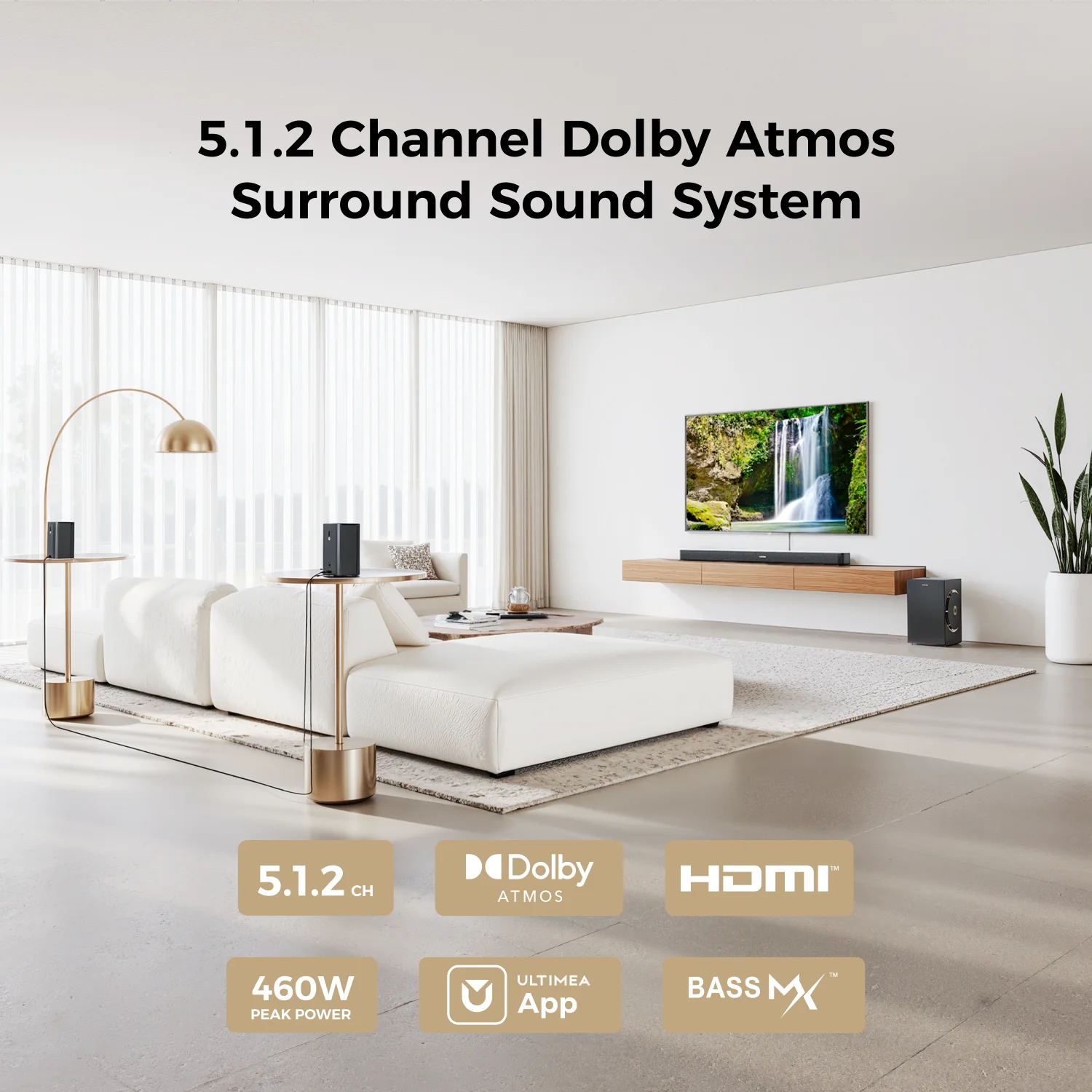 ULTIMEA 460W 5.1.2ch Sound Bar with Dolby Atmos, Surround Sound Home Theater System for TV with 2 Surround Speakers, APP Control