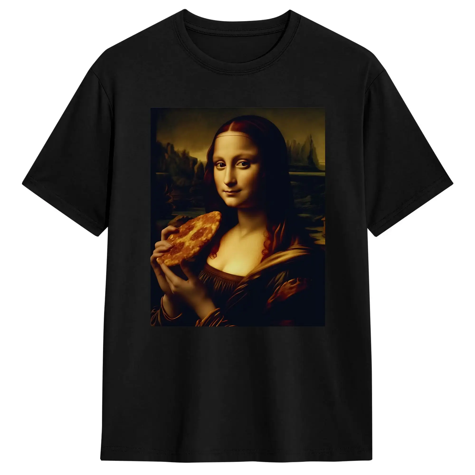 Mona Pizza  Cotton T-Shirt For Men Beach  Street Style T-Shirts Trendy Cool Tee Shirt Oversized Casual Tops
