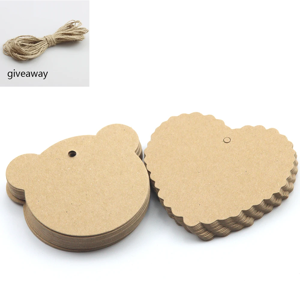 20/30PCS 6CM Bear Head Brown Kraft Paper Label Love Note Wedding Remarks Blank Price Tag Wedding Decoration Gift Card