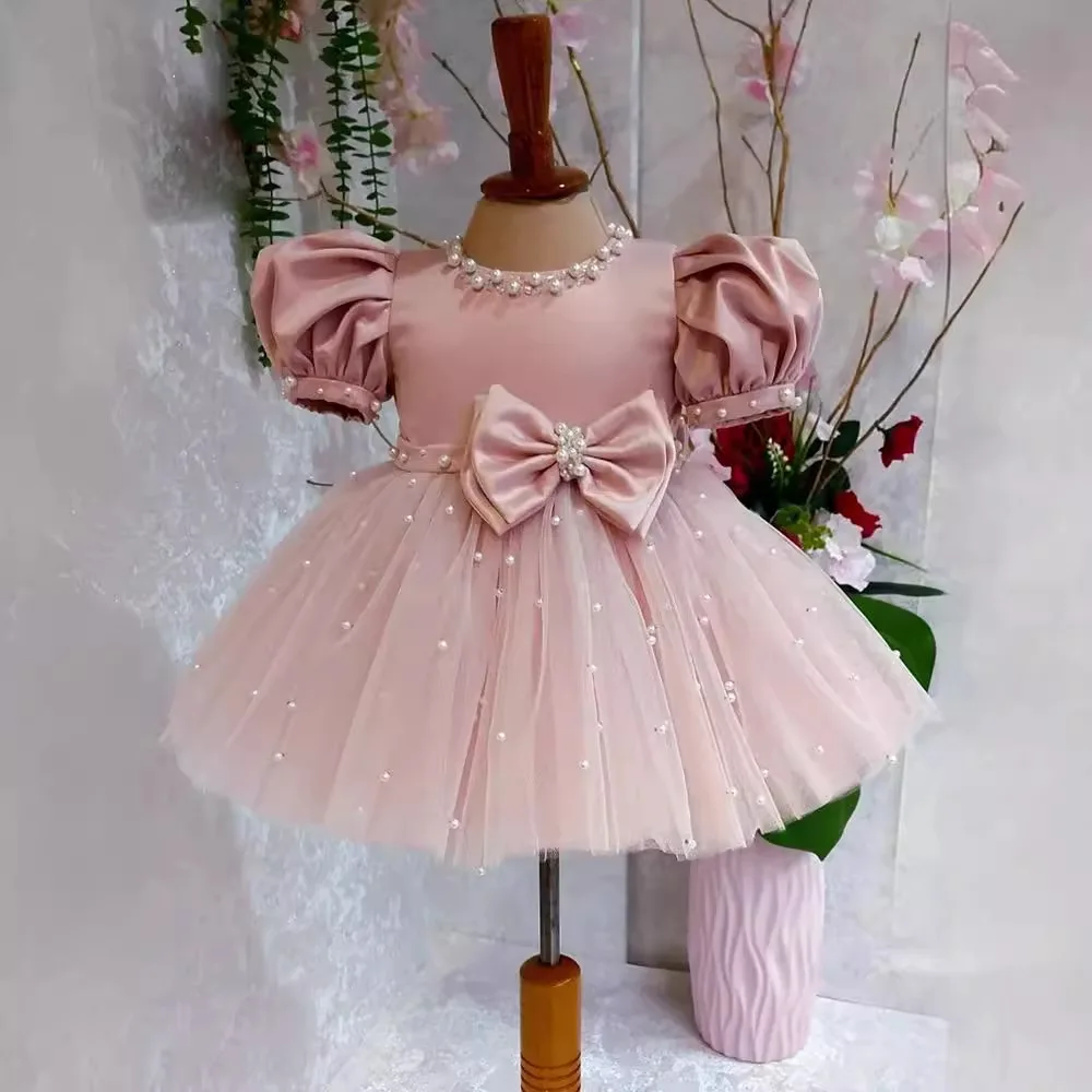 New Formal Luxury Girls' Bow Princess Dress Flower Girl Wedding Dress High end French Children's Puffy Dress Elegant Party Dress