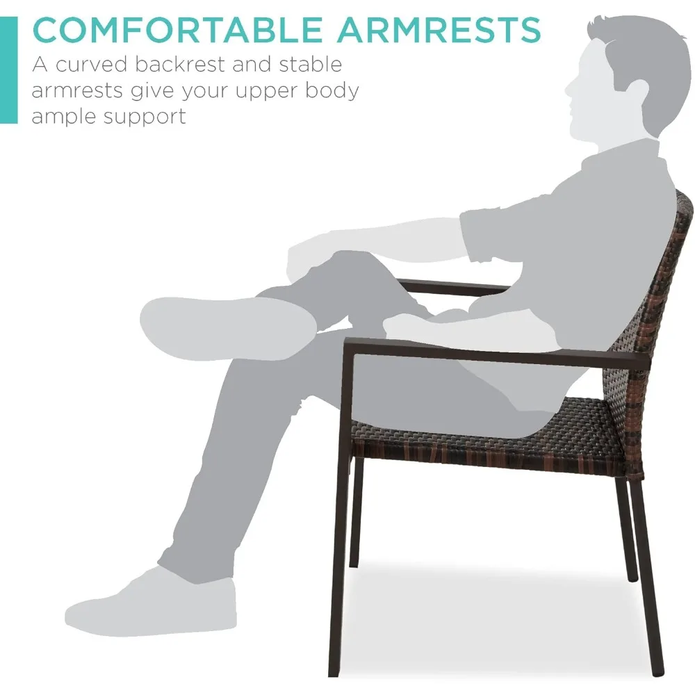 Juego de 2 sillas de comedor apilables de mimbre para exteriores, sillón tipo hoguera para todo tipo de clima con reposabrazos, estructura de acero para Patio, terraza, jardín, Y