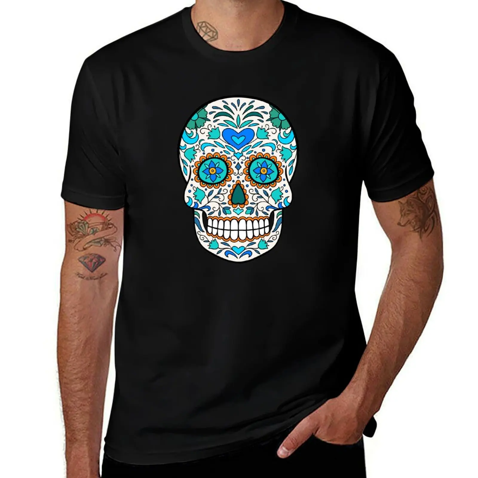 

Blue Sugar Skull T-Shirt t shirt custom print mens graphic t shirts T-Shirt