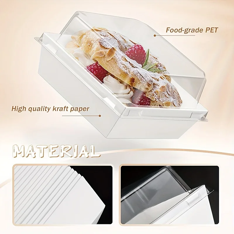 50/100PCS Cooked Food Box with Transparent Lid, Square White Bread Box, Cookie Box, Swiss Cake Roll Packaging Box