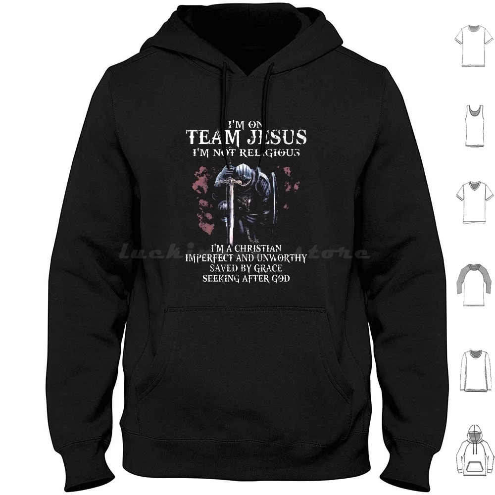 Knight Templar I'M On Team Jesus Hoodies Long Sleeve Bible Verse Hebrew Religious Mens Christian Christian Church