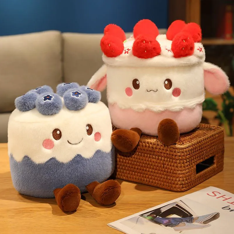 

Cute Cake Plush Toy Soft Stuffed Dessert Pillow Lovely Strawberry Blueberry Cake Plushie with Fruit Topping Gift for Birthday