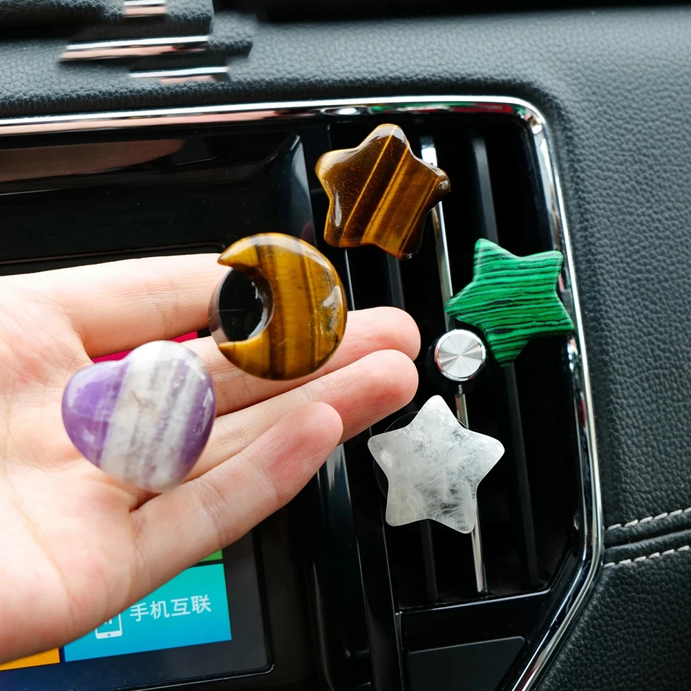 1pc Exquisite Natural Healing Stone Moon Star Heart Shape Carving Car Vent Chips Auto Car Interior Accessories Crystal Gift