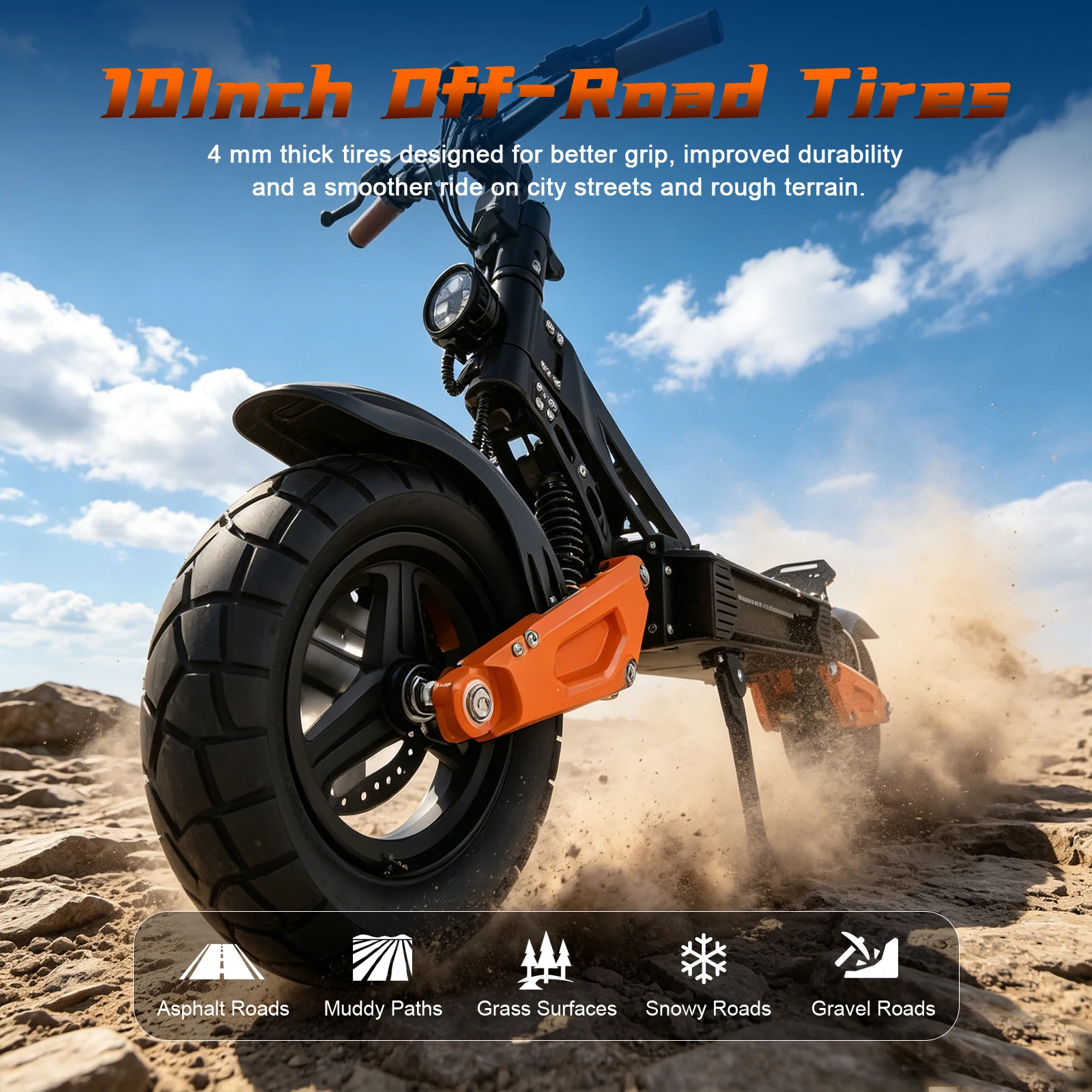 JUICEASE C67Pro Elektroroller mit Hohem Drehmoment, 48V 13,5Ah Hochleistungsakku, 50KM Reichweite, 35 ° Hill Climbing 10 Zoll Fatbike-Reifen Offroad APP-Steuerung – Detail 11