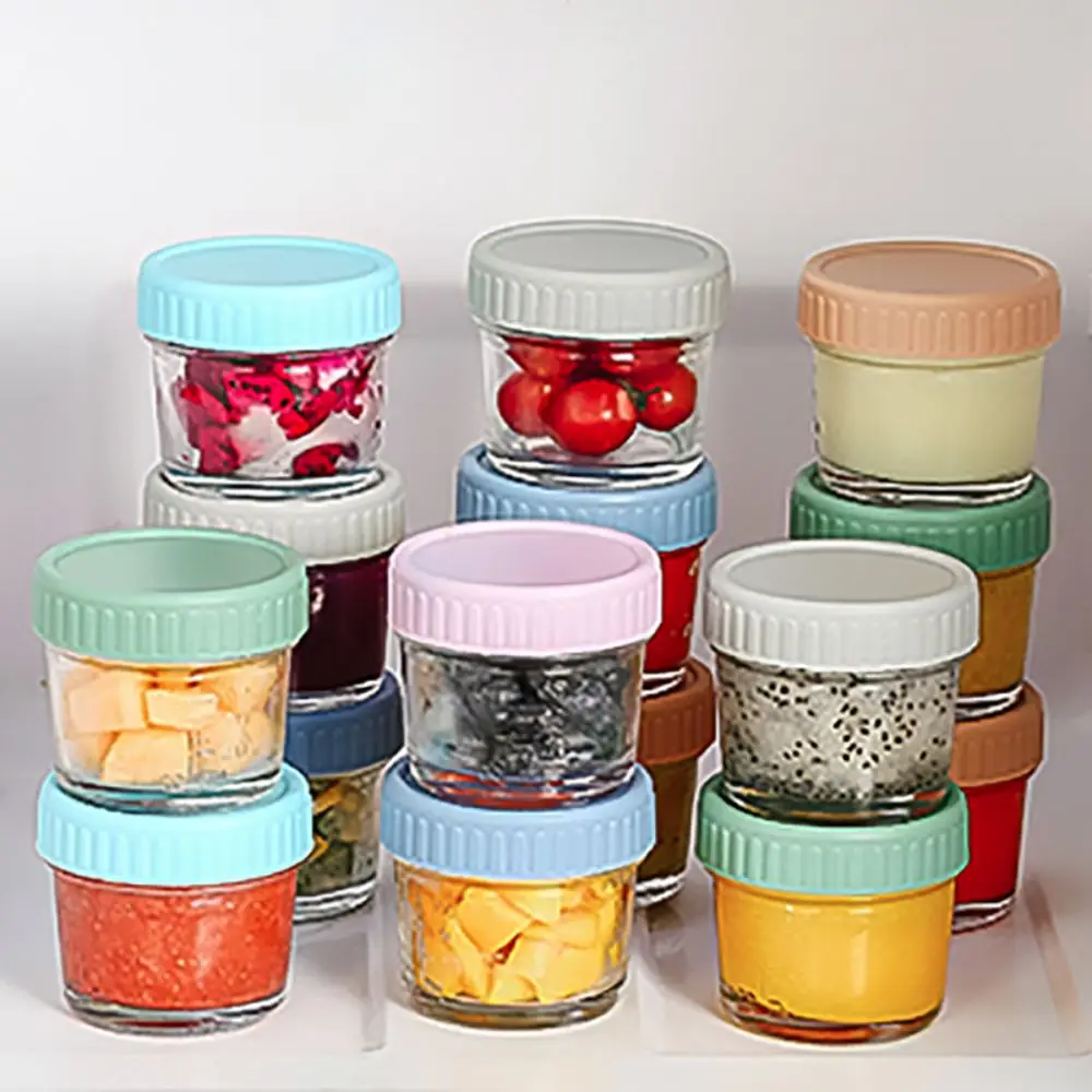 6pcs Glass Baby Food Jar Reusable with Scale Dipping Sauce Cup Leakproof with Lid Salad Dressing Container Jam view 3