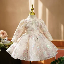 Children's Party Ball Gown Pearls Sequins Design Kids Wedding Birthday Baptism Prom Princess Tutu Dress For Eid A2081