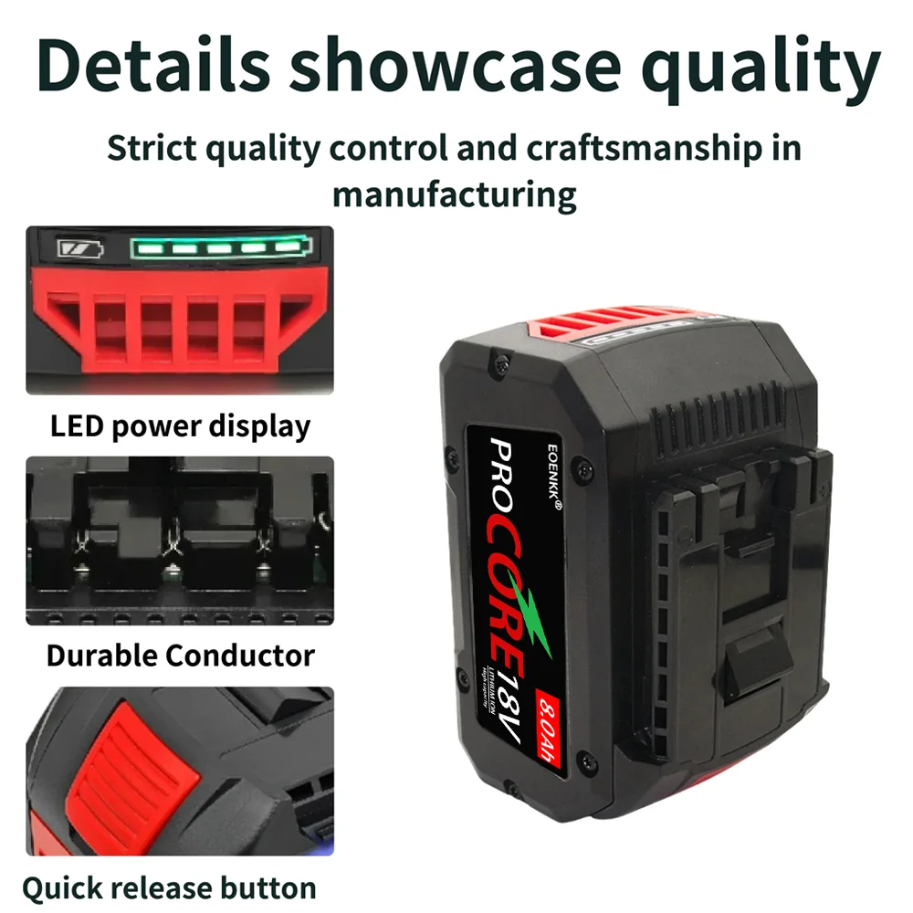 EOENKK New High capacity Pro Core 18V 10.0Ah Lithium-Ion Battery Pack GBA18V80 for Bosch 18 Volt MAX Cordless Power Tool Drills