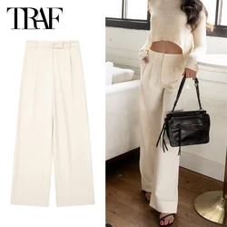 HXAO 2024 Women's Pants Wide Leg Baggy Pants Oversize High Waist Cargo Pants Trousers Grey Black Beige Slacks Office Wear Women
