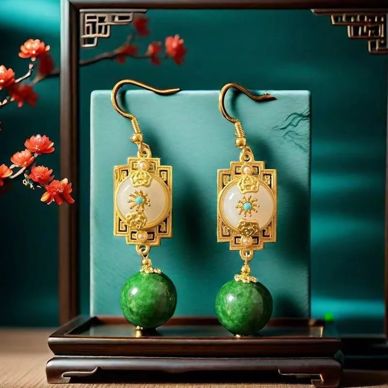 

Selected Chinese Palace Style Silver Ear Hooks with Ancient Hollow Out Inlay Dry Blue Classical Women Earrings Retro Accessories