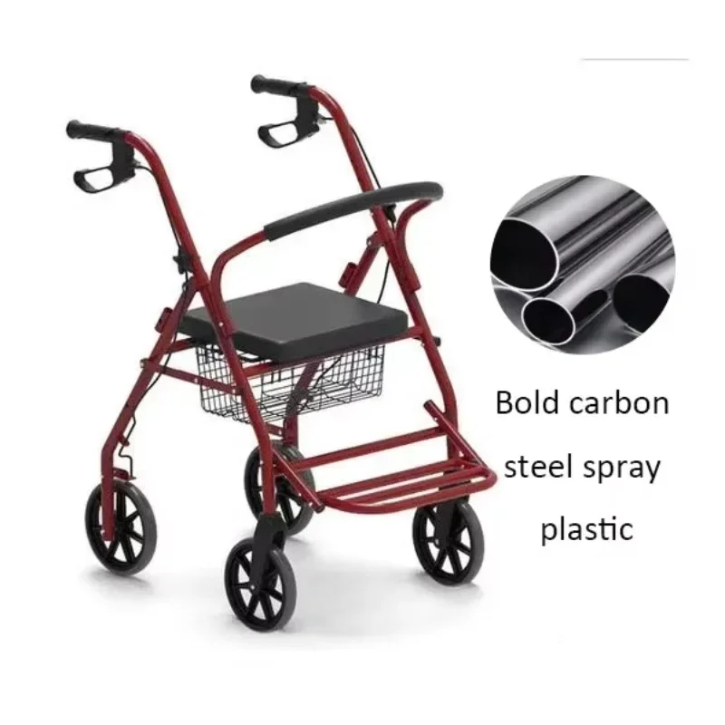 Foldable Shopping Four-wheeled Grocery Cart Can Sit Aluminum Alloy Cart Portable Household Elderly Walker