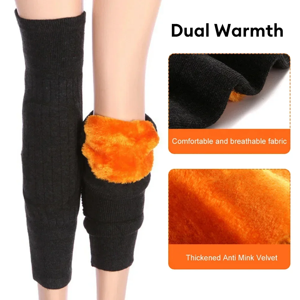 1Pair Thermal Knee Pads Winter Warm Men and Women Double Thickened Protection Knee Plus Velvet Wind Cold Proof Knee Pad