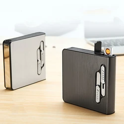 Automatic Cigarette Case with USB Lighter for Men Metal Cigarette Boxes Cigarette Holder Gadget for Gifts Windproof Charge 20PCs