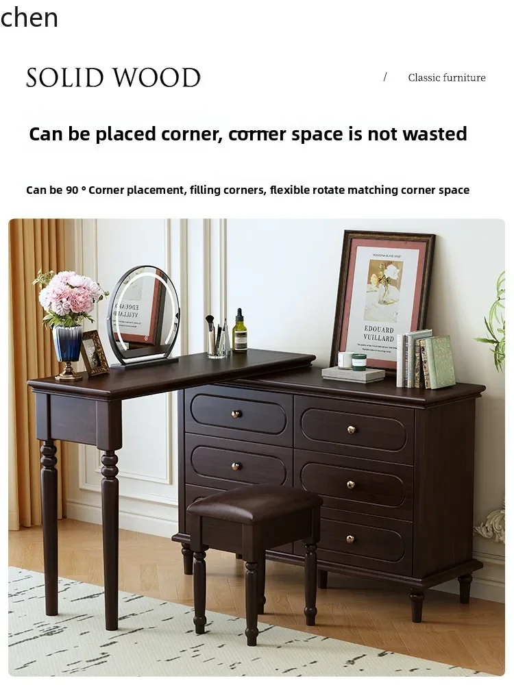 TQH7.2 Solid Wood Dressing Table and Chest of Drawers Integrated Bedroom Storage Cabinet Corner Makeup Table view 4