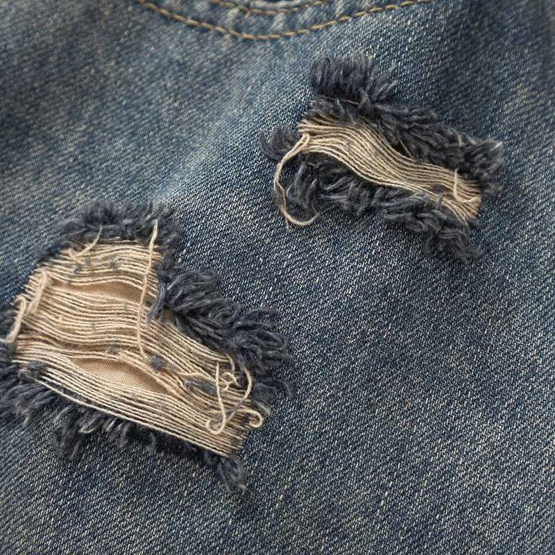 Fashion Elastic Zipper Button Pockets Washed Hole Jeans Men's Clothing 2024 Summer New Loose High Waist Casual Straight Trousers