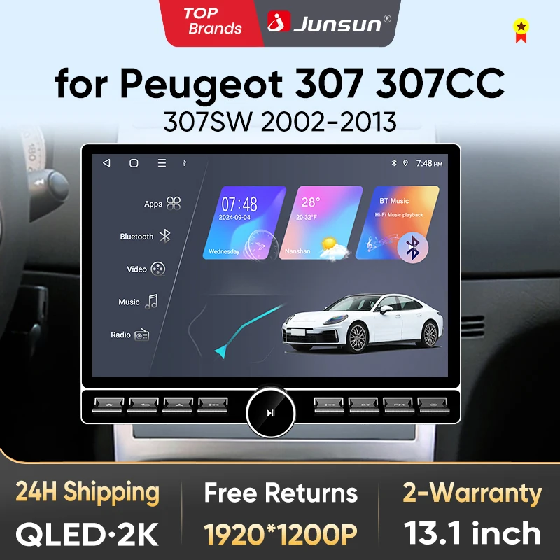 Junsun 13,1″ QLED Wireless CarPlay Android Auto Autoradio für Peugeot 307 CC SW 2002-2013 Intelligente Systeme DSP SWC RDS GPS FM