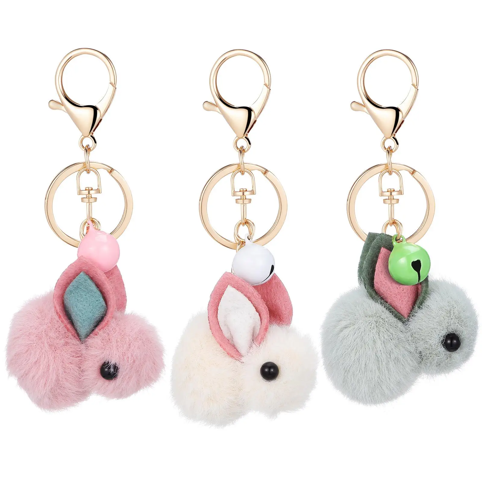 3 Pcs Panda Stuffed Animal Wool Felt Keychain Decor Rabbit Hanging Ornament Cute Ring Baby