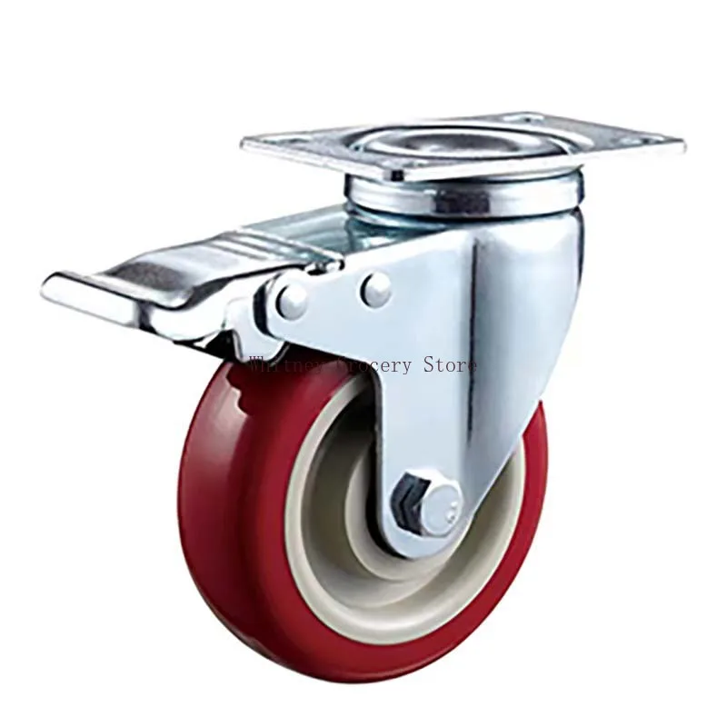 4 Pcs/Lot 2.5/3/4/5 Inch Medium sized Jujube Red Casters Bearings 330KG Silent Flat Plate Manual Trailer Universal Wheels Brakes