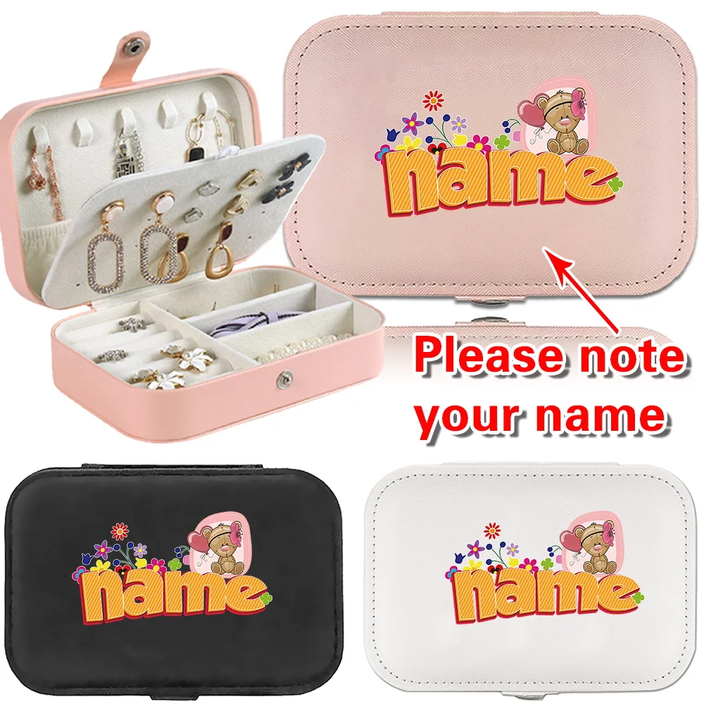 Cofre de joyería portátil de cuero con nombre personalizado, organizador de viaje de gran capacidad, caja de almacenamiento a prueba de polvo de moda clásica