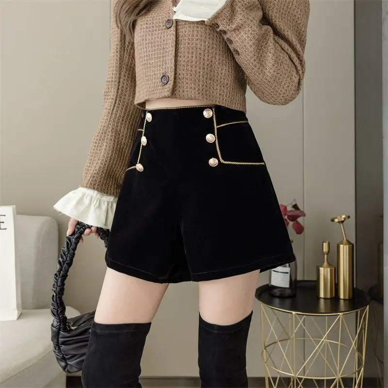 الشتاء شيك سراويل تقليدية عالية الخصر ألف خط واسعة الساق المرأة ort Bootcut بنطلون الكورية Sle زر مزدوج تصميم الإحساس TT948